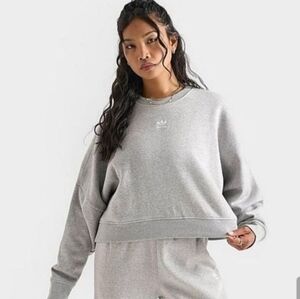 Adidas Center Trefoil Logo Crewneck Sweatshirt Cropped Grey Size 1X Fleece Lined